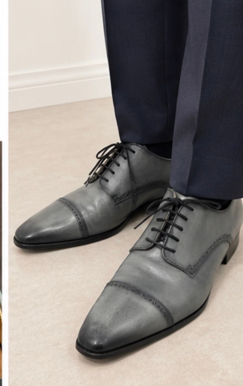 Finsbury Vintage Gray Leather Oxfords with Brogue Detailing, Size 10.5